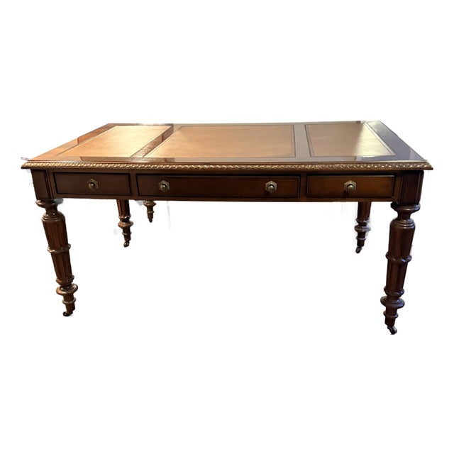 Century Furniture Writing Desk With Tooled Leather Top For Sale