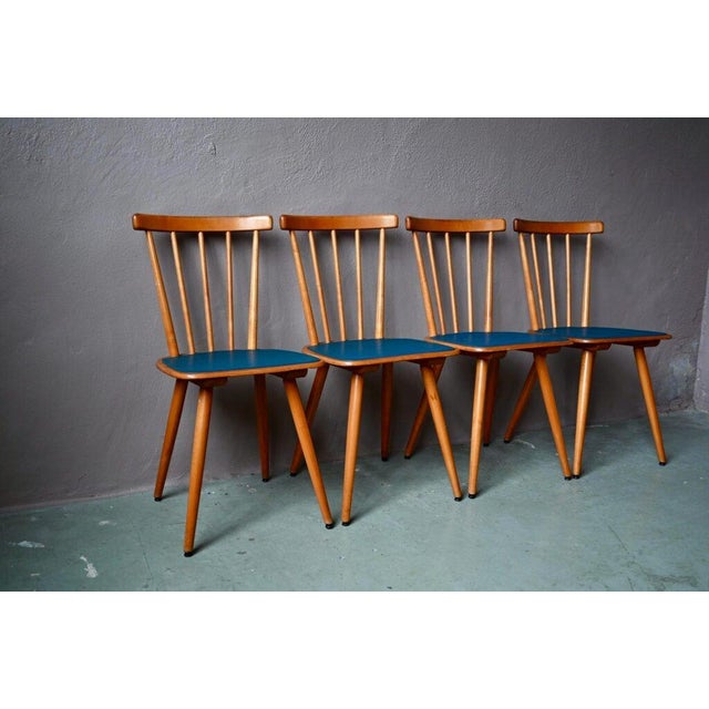 Beige Mid-Century Compass-Legged Chairs with Spindles, Set of 6 For Sale - Image 8 of 18