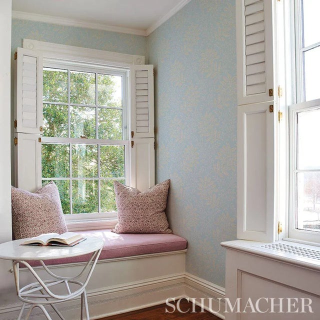 Modern Schumacher Secret Garden Wallpaper in Light Blue - 11 Yards For Sale - Image 3 of 4