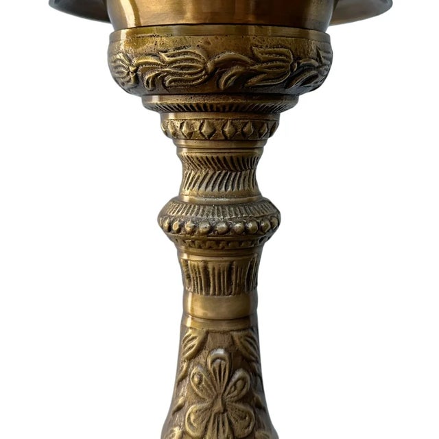 Spanish Revival Antique Castilian Art Nouveau Medieval Ornate Pique-Cierge Brass Candle Stands Holders For Sale - Image 3 of 5