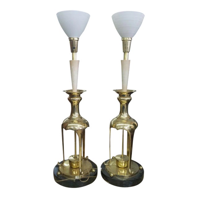 Vintage Statuesque James Mont Style Asian Brass Table Lamps Chairish
