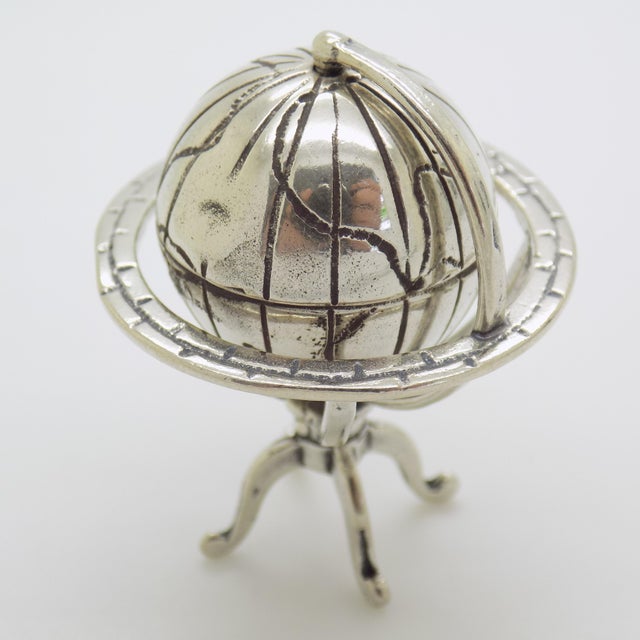 Vintage Italian Handmade Silver Spinning Globe Miniature, Tuscany, Arezzo, Italy, 1980s For Sale - Image 3 of 13