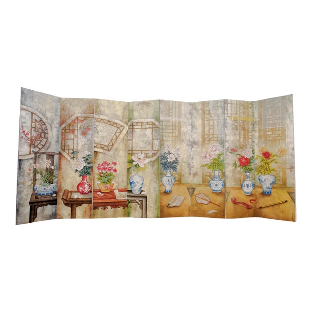 Modern Chinese Style 8-Panel Byobu Folding Divider Screen With Home Interior Design Late 20th Century in Excellent Condition For Sale