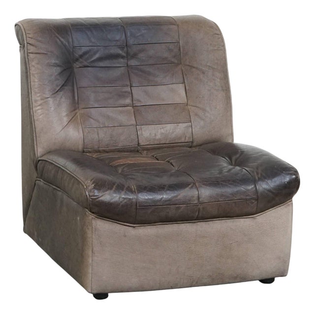 Vintage Gray Leather Armchair, 1970s For Sale