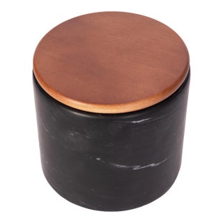 Artifacts Trading Company Storage Canister with Sealed Wood Top in Black, Medium For Sale