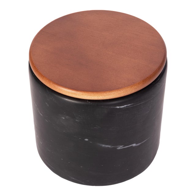 Artifacts Trading Company Storage Canister with Sealed Wood Top in Black, Medium For Sale