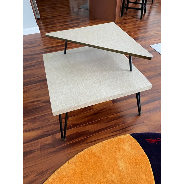 Almond Mid Century Modern Atomic Retro Step Table For Sale - Image 8 of 8