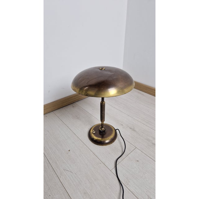 Brass Table Lamp Double-Joint Adjustable Tilting Lampshade, 1950s, in Very Good conditions. Designed 1950 to 1959 This...