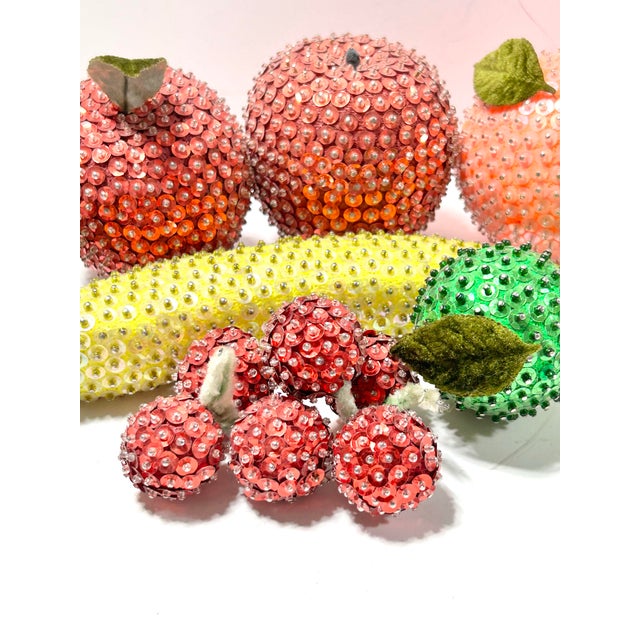 Vintage Sequined Fruit Decorative Centerpiece – Beaded Apples, Pears, Banana & Cherries For Sale - Image 4 of 11