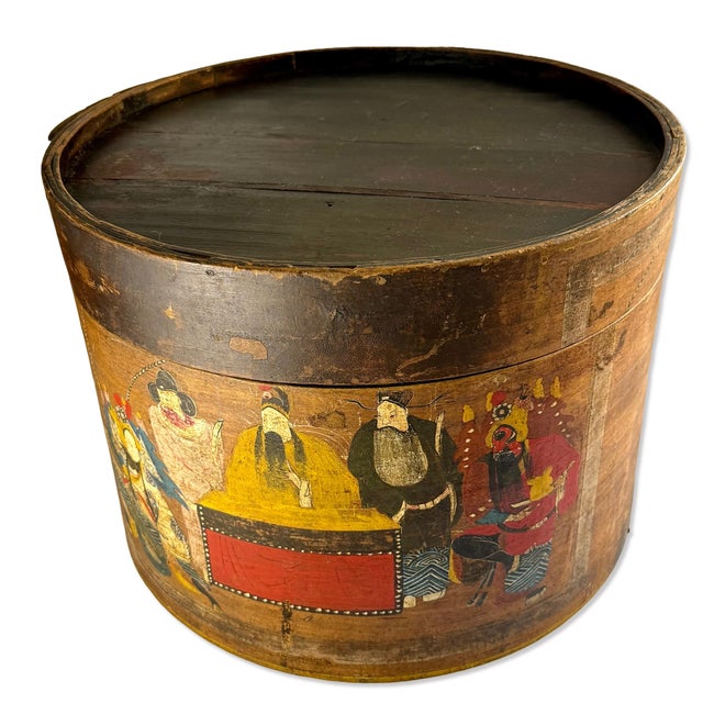 Chinese Antique Chinese Painted Bentwood Storage Box W/ Figural Scene For Sale - Image 3 of 6