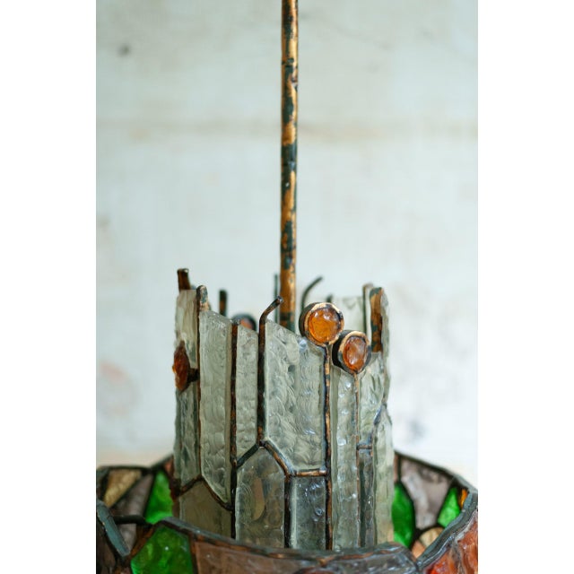 Colored Glass and Brass Chandelier attributed to Albano Poli, 1960s For Sale - Image 6 of 7