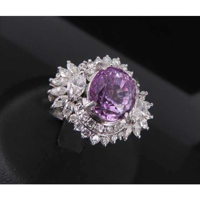 Late 20th Century 5.26ct Purple Sapphire Gia Heated Ceylon 1.43ct Diamond Platinum Ring, Size 7 For Sale - Image 15 of 18