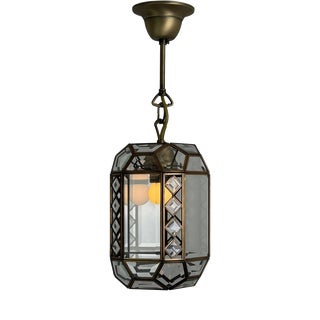 Art Deco Italian Revival Brass and Beveled Glass Lantern, 1970s For Sale