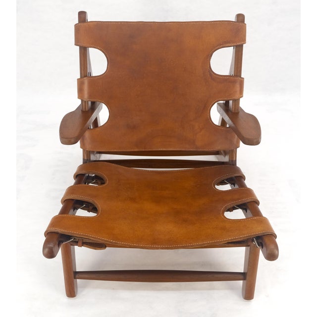 Hunting Chair in Teak Thick Leather Upholstery Lounge Chair MINT For Sale - Image 11 of 18