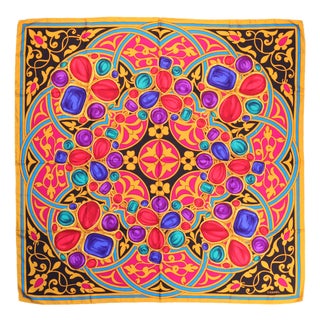 Chanel Gripoix Gemstone & Jewelry Motif 90cm Silk Twill Scarf, Italy 1994 For Sale