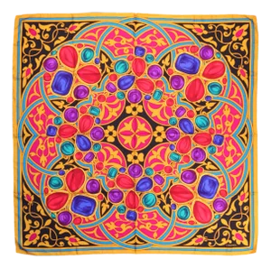 Chanel Gripoix Gemstone & Jewelry Motif 90cm Silk Twill Scarf, Italy 1994
