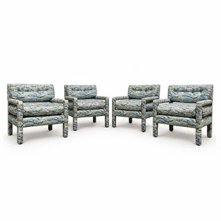 1970s Vintage Milo Baughman Style Upholstered Parsons Chairs For Sale