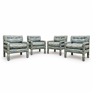 1970s Vintage Milo Baughman Style Upholstered Parsons Chairs