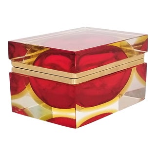 Murano Vintage 1970s Glass Jewelry Box by Alessandro Mandruzzato - Italy Italian Mid Century Modern Palm Beach Chic Tropical Coastal For Sale