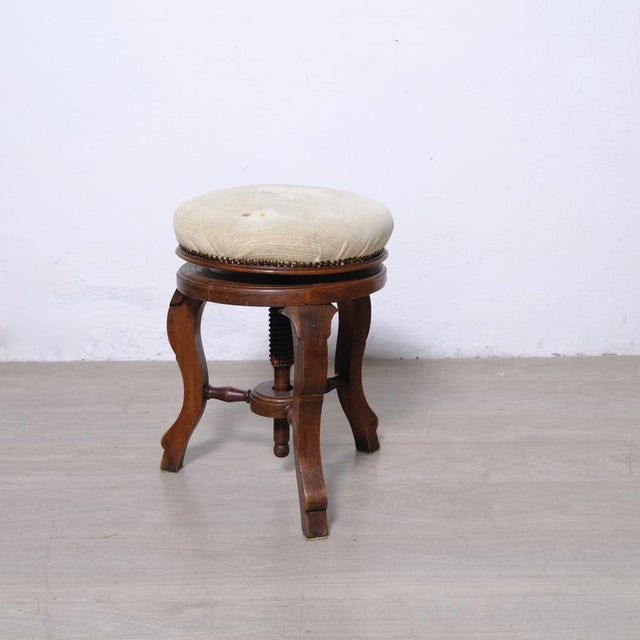 Antique Wooden Swivel and Adjustable Screw Piano Stool, 1930s For Sale - Image 12 of 12