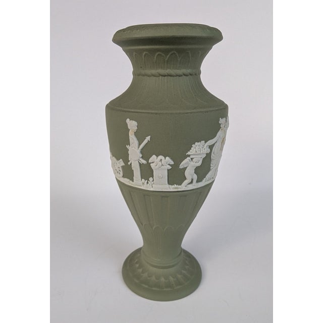 Mid-Century Modern Vintage MCM Wedgewood Jasperware Green Vase For Sale - Image 3 of 4