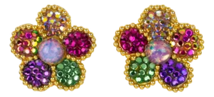 Richard Kerr Multicolor Crystal Flower Clip Earrings