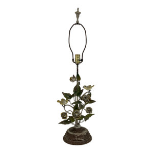 Vintage Italian Tole Bird & Floral Table Lamp, Cottagecore, Circa 1950s