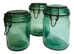 French Colored Glass Jars from Durfor, 1920s, Set of 3