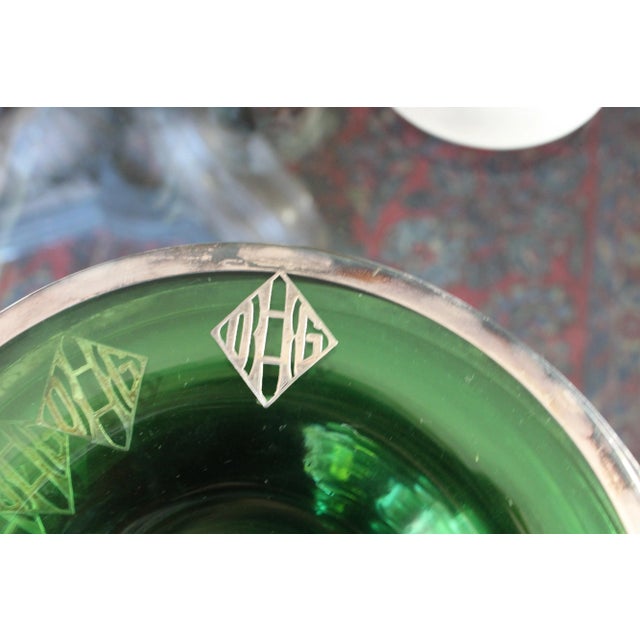 Silver Embossed Green Depression Glass 10 Serving Plate or Shallow Bowls For Sale In San Diego - Image 6 of 7