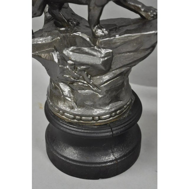 Metal Antique French Renaissance "Le Force & Le Pouvoir" Spelter Metal Sculpture Pair For Sale - Image 7 of 12