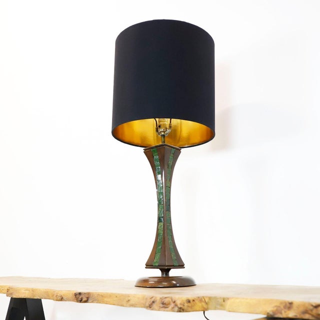 1960s Mid Century Modern Mexican Table lamp with beautiful stone inlays For Sale - Image 4 of 4