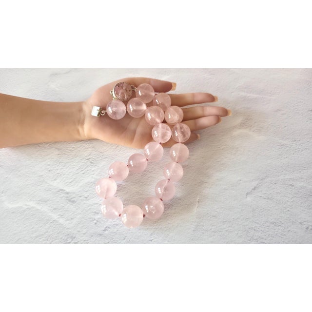 Early 21st Century Natural Madagascar Ice Rose Quartz 22.5 Round Beads Necklace For Sale - Image 5 of 7