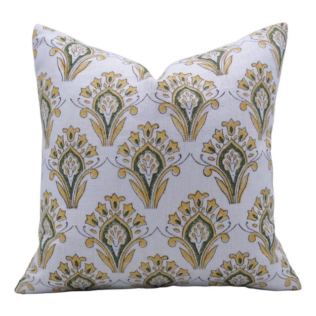 Fabdivine Artisan Block Print Throw Pillow Cover 18x18 Inch Off-White Linen- Chimani For Sale