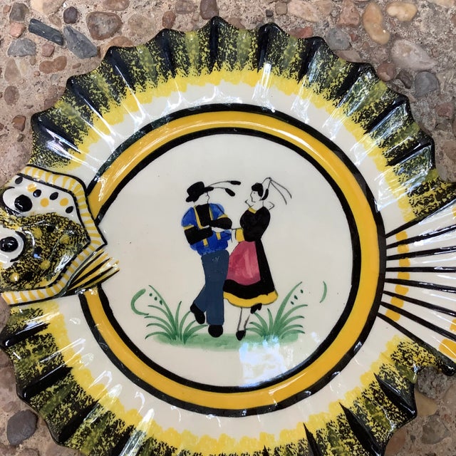 French faience fish head plate signed Henriot Quimper, circa 1940. 8 plates available.