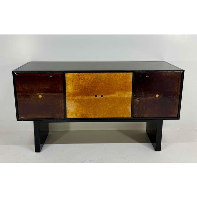 Italian Art Deco Sideboard with Parchment Leather and Ebonized Wood, 1950s For Sale - Image 3 of 13