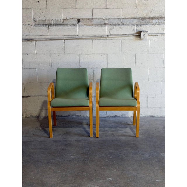 Wood Mid 20th Century Pair of Danish Modern Bentwood Armchairs With Sage Green Upholstery For Sale - Image 7 of 8