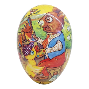 Vintage German Paper Mâché Easter Egg — XL 10" Bunny Painting Scene