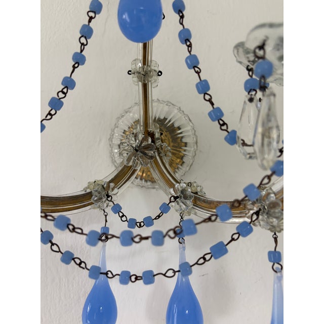 Glass 1920 French Periwinkle Lilac Purple Murano Drops and Beads Blown Glass Sconces For Sale - Image 7 of 8