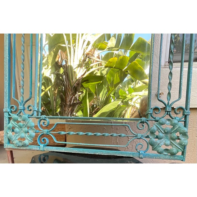 Turquoise Antique Wrought Iron Gate Mirror – Repurposed Architectural Salvage For Sale - Image 8 of 15