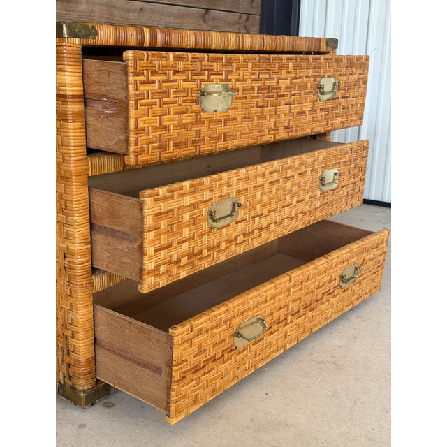 Late 20th Century Late 20th Century Refinished Rattan Wrapped Campaign Chest Manner of Bielecky Brothers For Sale - Image 5 of 12