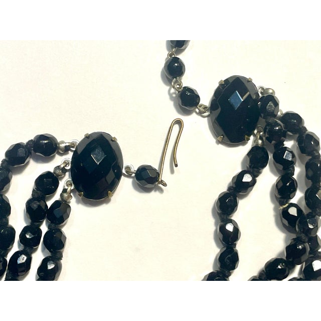 1950s MCM Jewelry Marked West Germany Three Strand Jet Glass Necklace For Sale - Image 5 of 5