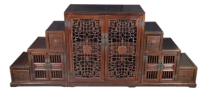 Vintage Japanese Elm Tansu Step Cabinet Chest Cupboard Double Sided Fretwork 90"