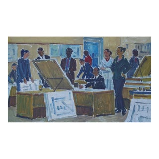 Soviet Scientists Oil Painting, Original Socialist Realism Art 50-80 For Sale