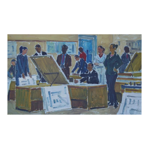 Soviet Scientists Oil Painting, Original Socialist Realism Art 50-80
