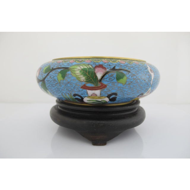 Chinese Chinese Turquoise Cloisonne Vase Flower Brush Washer Bowl Custom Stand For Sale - Image 3 of 16