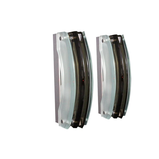 Sconces in Smoked and Light Green Glass in the style of Max Ingrand, 1960s, Set of 2 For Sale