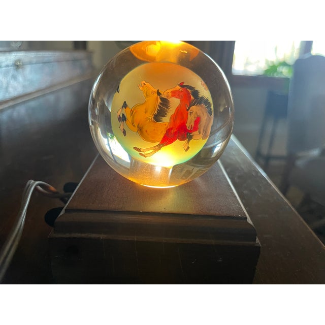 Vintage Chinese Reverse Painting Running Horses Night Lamp For Sale In Santa Fe - Image 6 of 9
