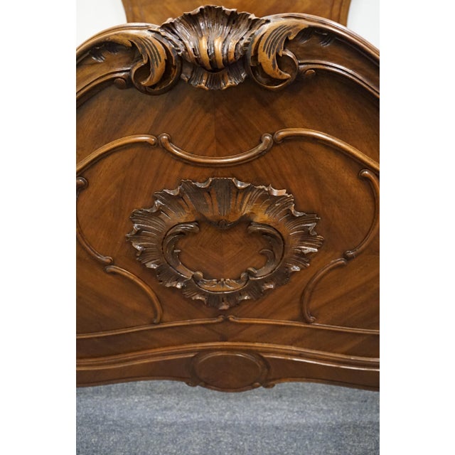Vintage Antique Bookmatched Walnut French Provincial Louis XVI Rococo Full Size Bed For Sale - Image 10 of 12