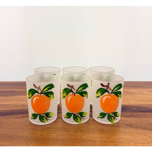 Vintage Frosted Glass Orange Juice Pitcher & Tumbler Set of 6 For Sale In West Palm - Image 6 of 6