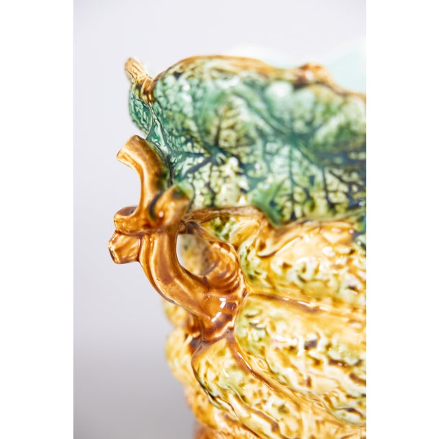 Green Antique French Onnaing Majolica Barbotine Pumpkin Jardiniere Cachepot, Circa 1880 For Sale - Image 8 of 11